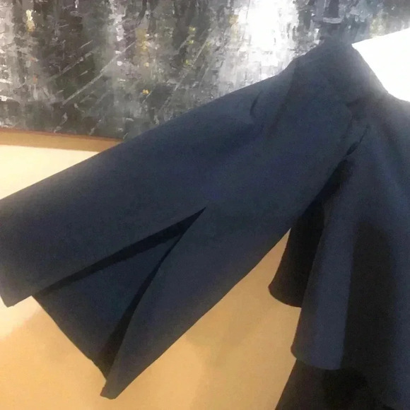 ASOS Navy Split Bell Sleeves Faux Top On/Off Shoulder Zipper Back Jumpsuit-Sz 4 - Picture 4 of 16